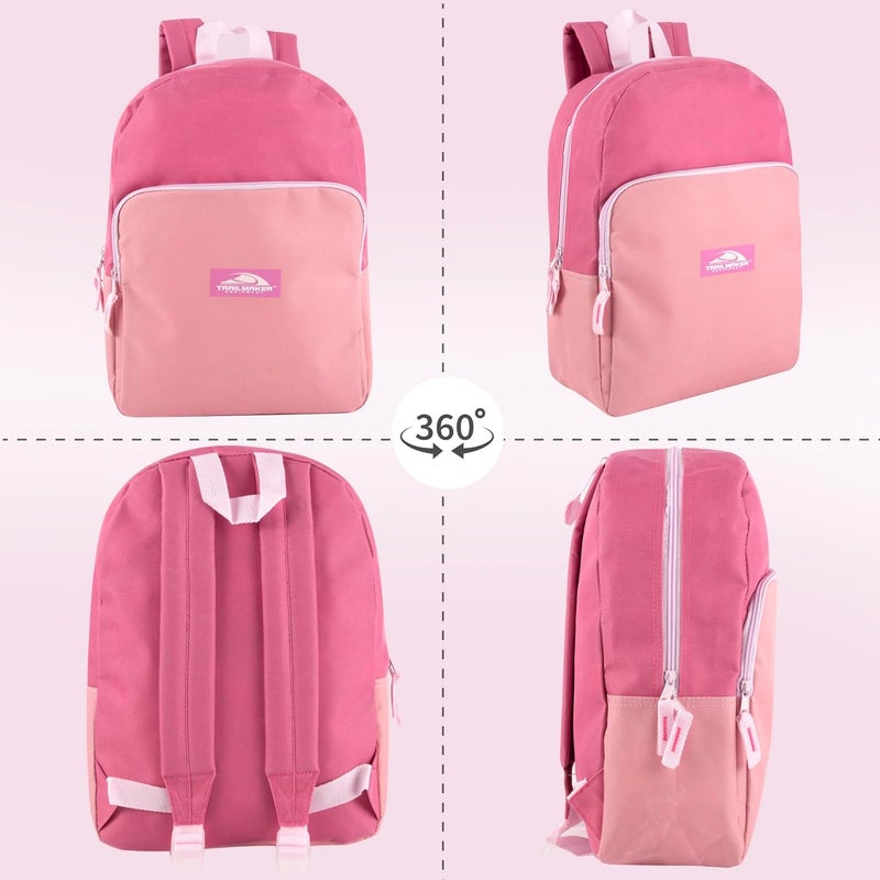 Trailmaker Color Block Backpacks for School Boys and Girls, 15 Inch Two Tone Colorful Small Travel Backpack for Kids (Pink) - Image 3